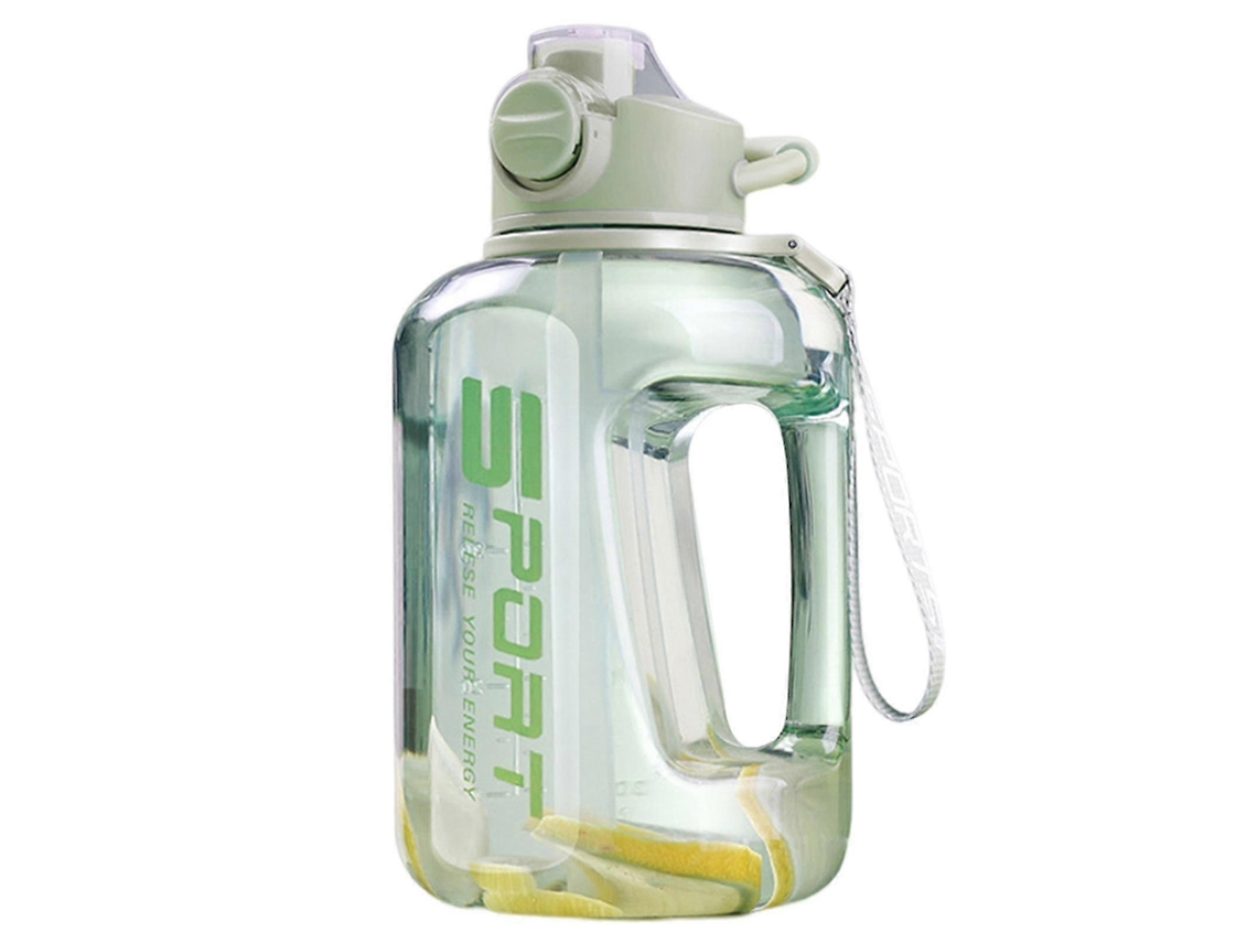 (verde) Botella De Agua Deportiva De Gran Capacidad De 1700 Ml Con Pajita Y Graduaciones, Adecuada Para Entrenamiento.