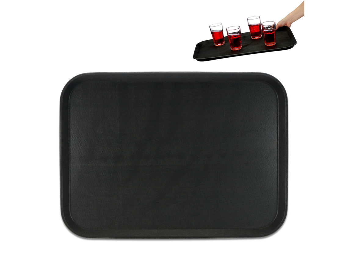 Relaxdays Bandeja Bar, Superficie Antideslizante, Plato Rectangular Camareros, Bebidas, Gastronomía, 56 X 41 Cm, Negro