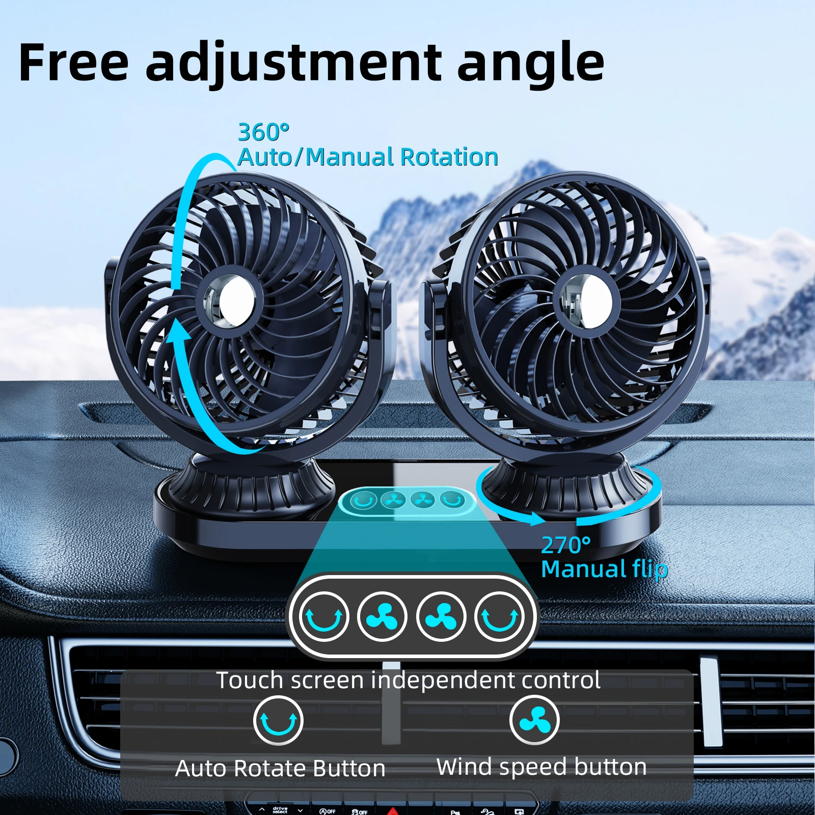 Ventilador De Coche De Doble Cabezal (negro), Ventilador De Refrigeración Para Aire Acondicionado De Coche, Carga Usb, Tres Velocidades.