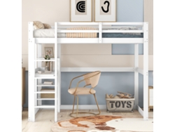 Litera infantil con almacenaje, fabricada íntegramente en pino, con 4 compartimentos de almacenaje y tablero tipo escritorio.