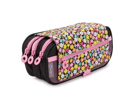 Officebox Estuche Portatodo Triple Con Tres Cremalleras para Material Escolar. Flowers