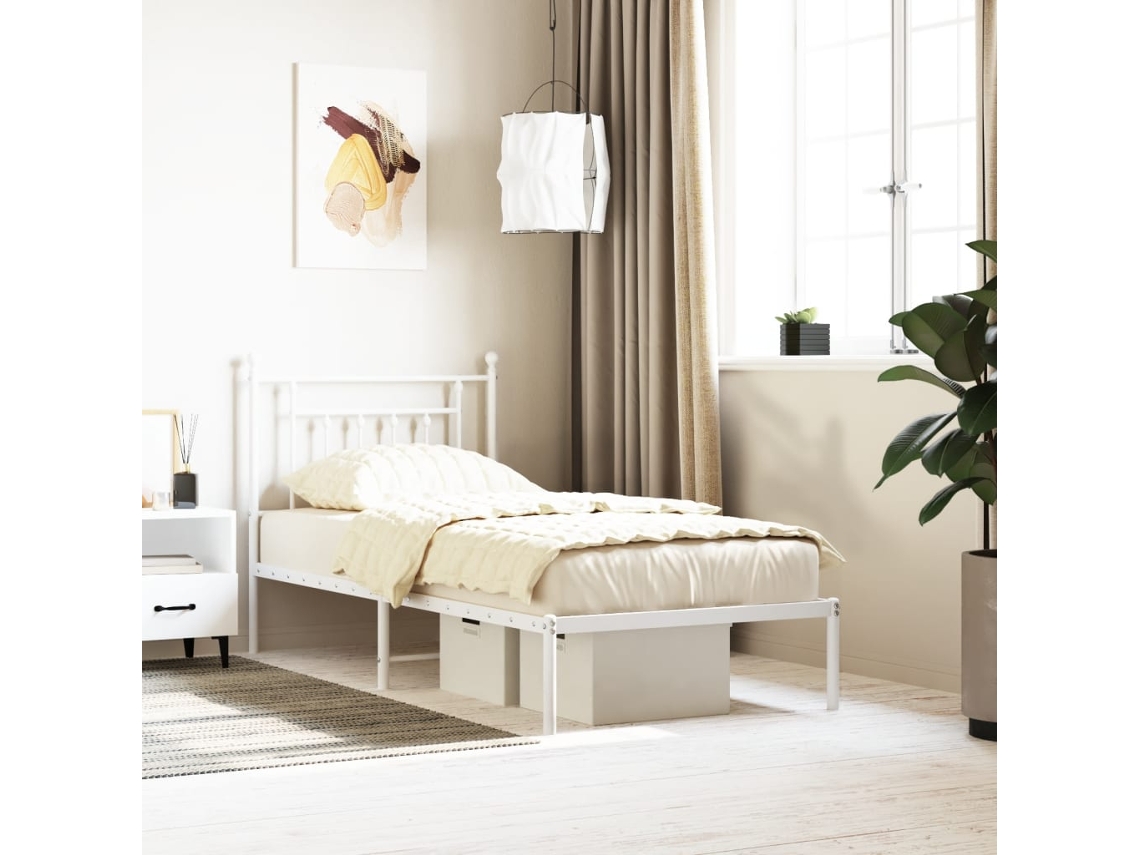 Marco de Cama con Cabecero Metal Blanco (90x190cm)