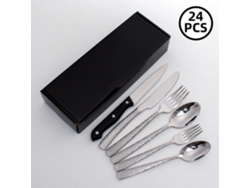 Juego de cubiertos MDUG de acero inoxidable martillado con mango cuadrado plateado (24 piezas)