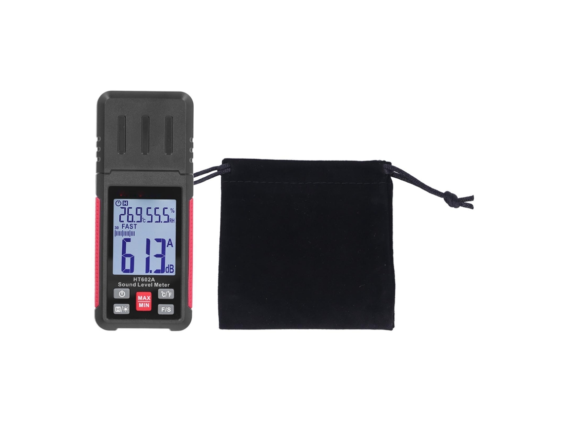 Sonómetro Digital Portátil De 30-130 Db Con Medición De Temperatura Y Humedad Y Pantalla Lcd Iluminada.