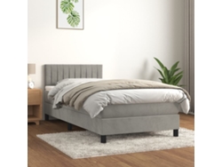 Cama Box Spring Con Colchón Terciopelo Gris Claro 80x200 Cm