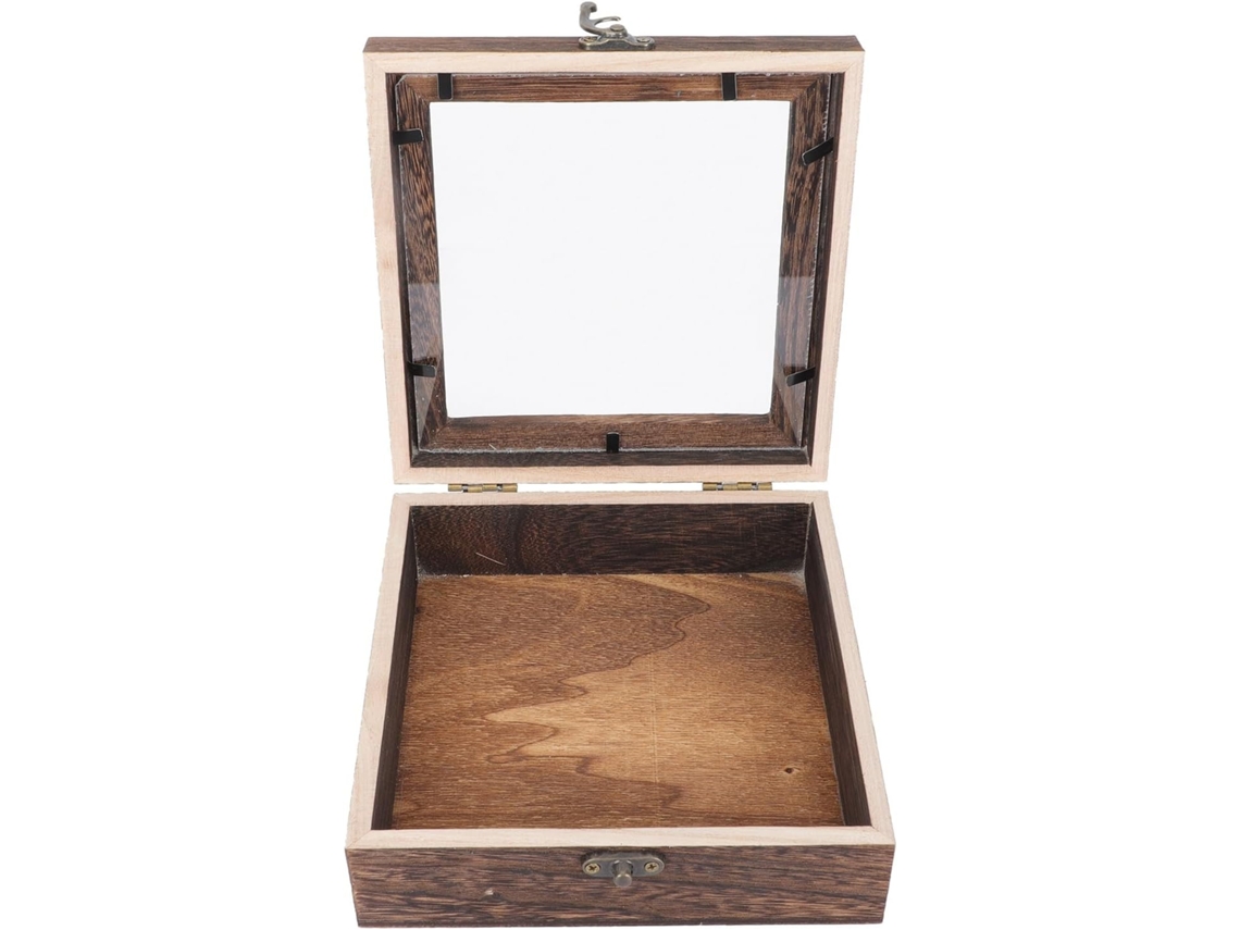 Madera Retro Transparente Guardar Joyas Exhibir Muestras Escritorio Caja Tapa
