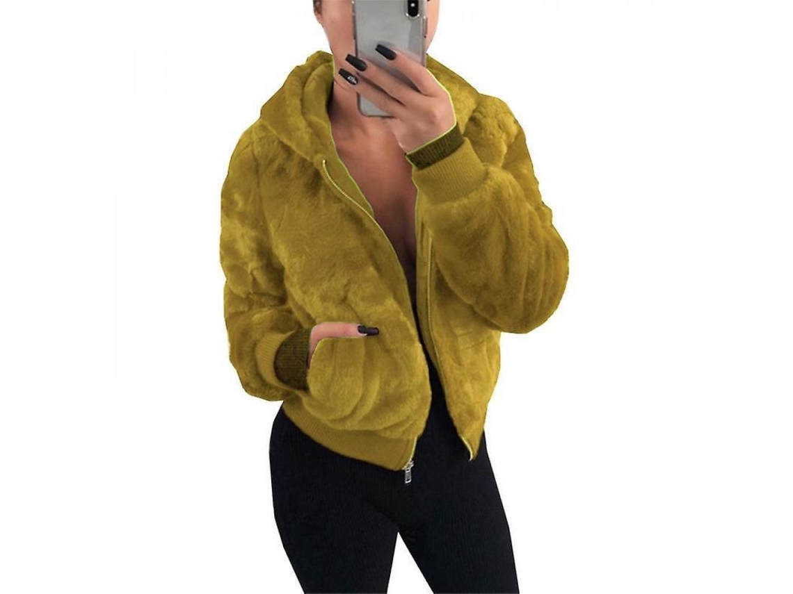 2026-chaqueta De Pelo Denso Con Capucha Para Mujer Abrigo Polar Jnc 2xl Amarillo