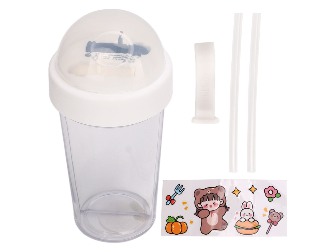 Botella Doble Con Pajita A Prueba De Fugas Y Diseño Portátil Único Para Deportes, Camping Y Picnics - Blanca