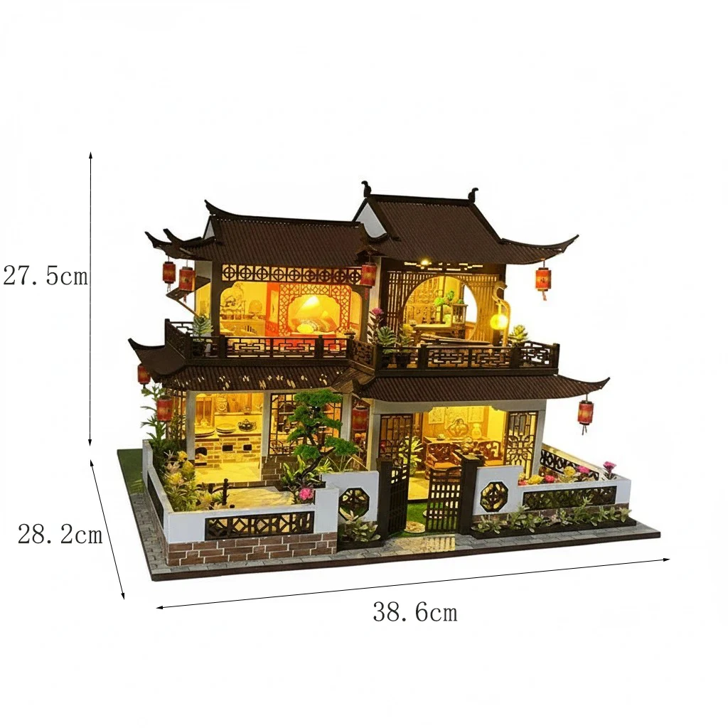 Rompecabezas De Madera 3d ''patio Oriental'' Para Casa De Muñecas Grande (kit De Bricolaje)