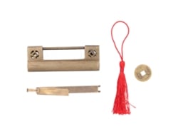 Candado Antiguo Chino De Cobre Con Llave Para Joyero Y Vitrina Vintage.