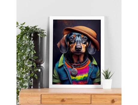 NACNIC Lámina Dachshund Compasivo En Estilo Fotografía A Todo Color Divertidas Ilustraciones Realistas De Animales Con Ropa Humana