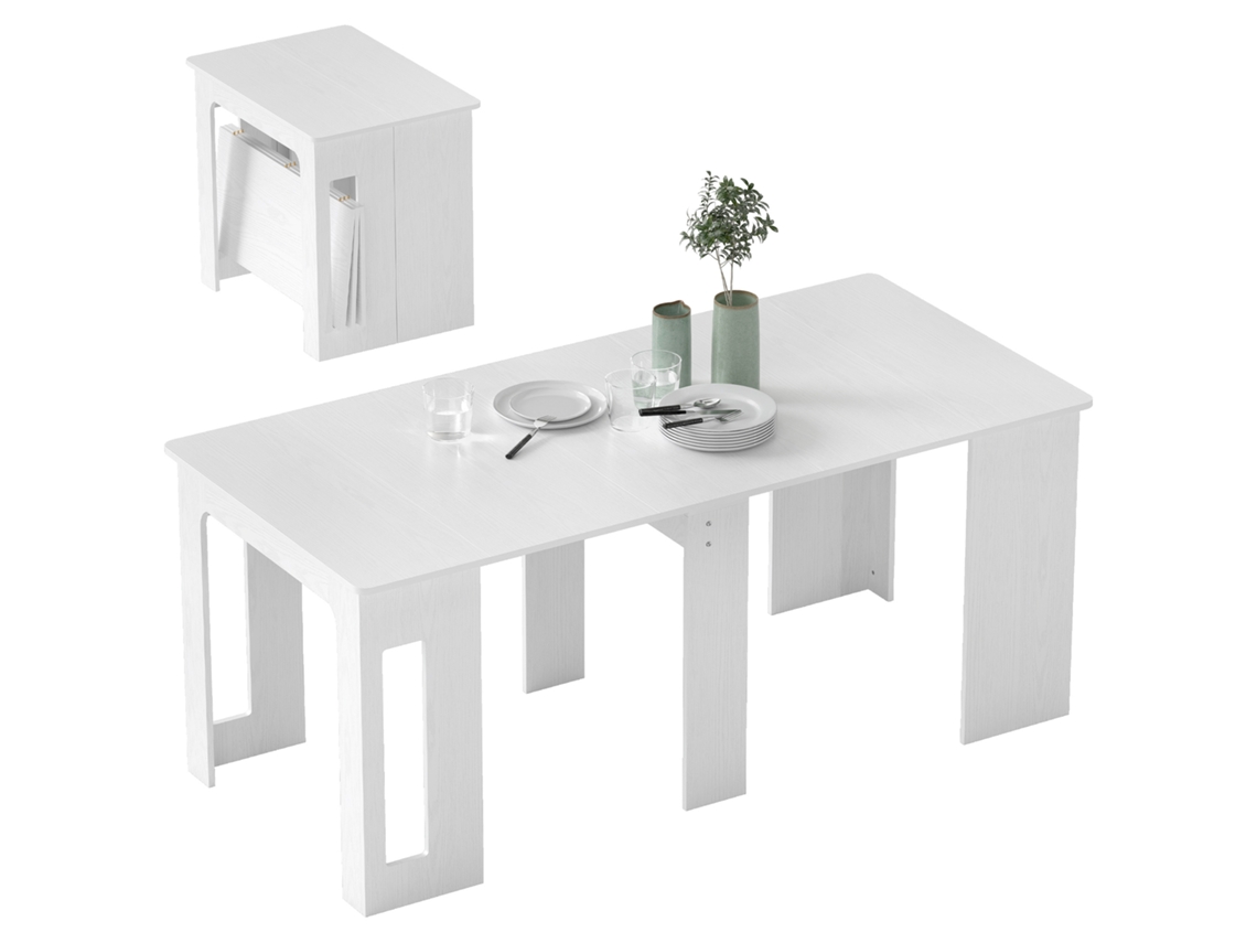 Mesa de comedor plegable extensible para hasta 6 personas, color blanco.