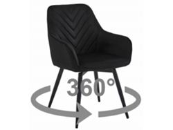 Silla de comedor Waav360, asiento negro, patas negras, asiento de terciopelo, asiento giratorio.