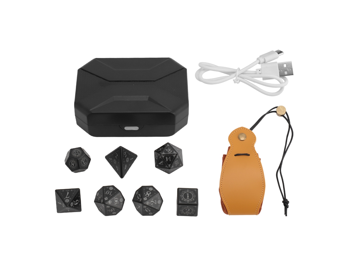 7 Dados Electrónicos Led Recargables Con Estuche De Carga Para Juegos De Rol De Mesa - Bolsa Amarilla