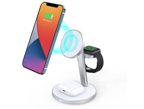 Estación de Carga Sem Fio Rápido para Apple BISBISOUS Aluminio Blanco