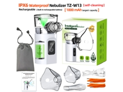 Nebulizador portátil blanco IPX6 resistente al agua, batería de 1800 mAh, bolsa de almacenamiento familiar.