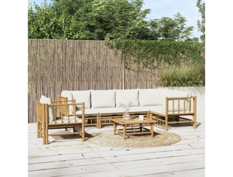 MAISON EXCLUSIVE Set de muebles de jardín 7 piezas bambú y cojines blanco crema