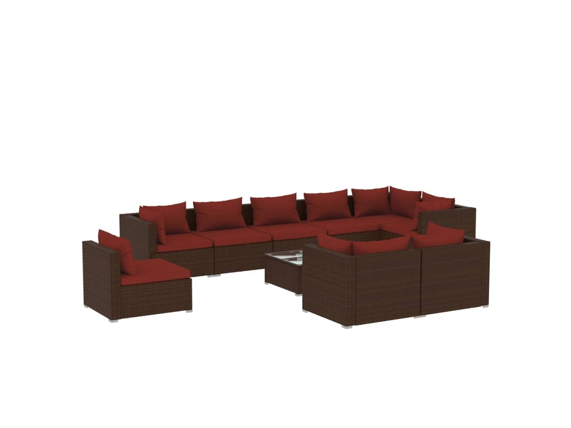 vidaXL Set muebles de jardín 10 pzas y cojines ratán sintético marrón