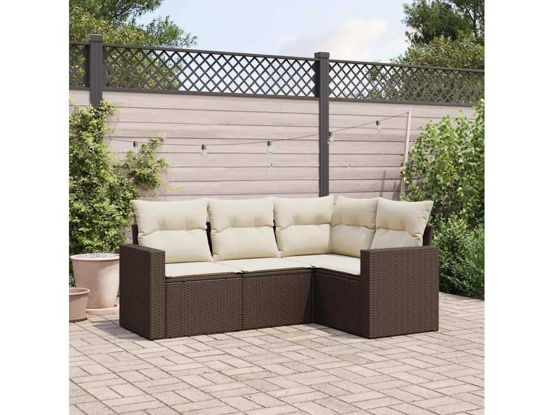 Conjunto de sofás de jardín de 4 piezas DKD Home Decor con cojines de mimbre marrón