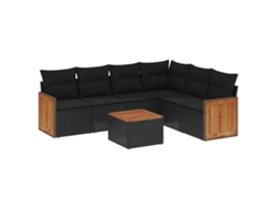 Maison Exclusive - Set De Comedor De Jardín 7 Pzas Y Cojines Ratán Sintético Negro