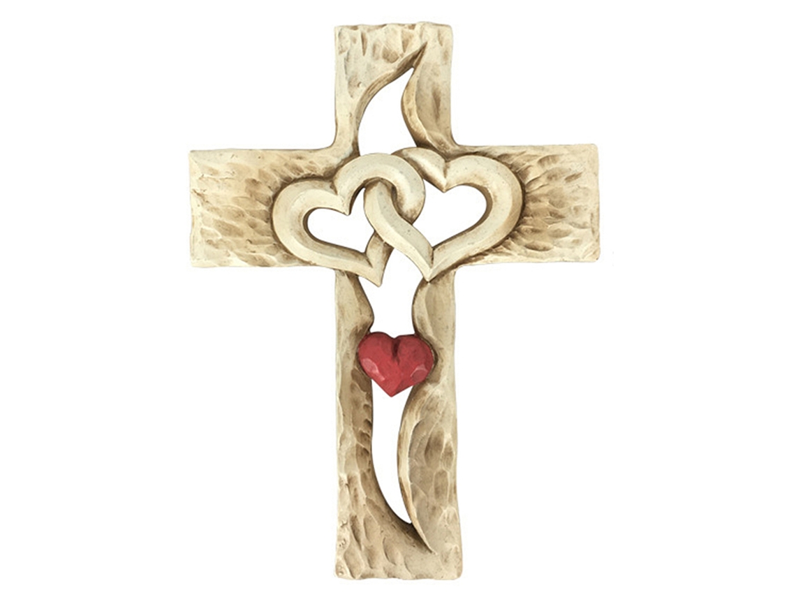 VVJIJILLY Cruz De Madeira Esculpida Para Decoração De Parede, Decoração Artesanal De Arte Pendurada Na Parede Com Corações Entrelaçados, Resina Cross Religiosas