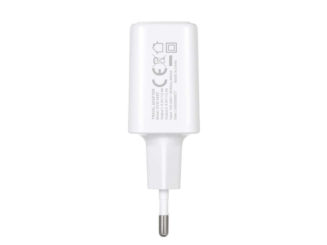 Cargador De Pared Oraimo Ocw-e63d Con 2 Puertos Usb, 5v 2.4a, Carga Rápida E Indicador Led.