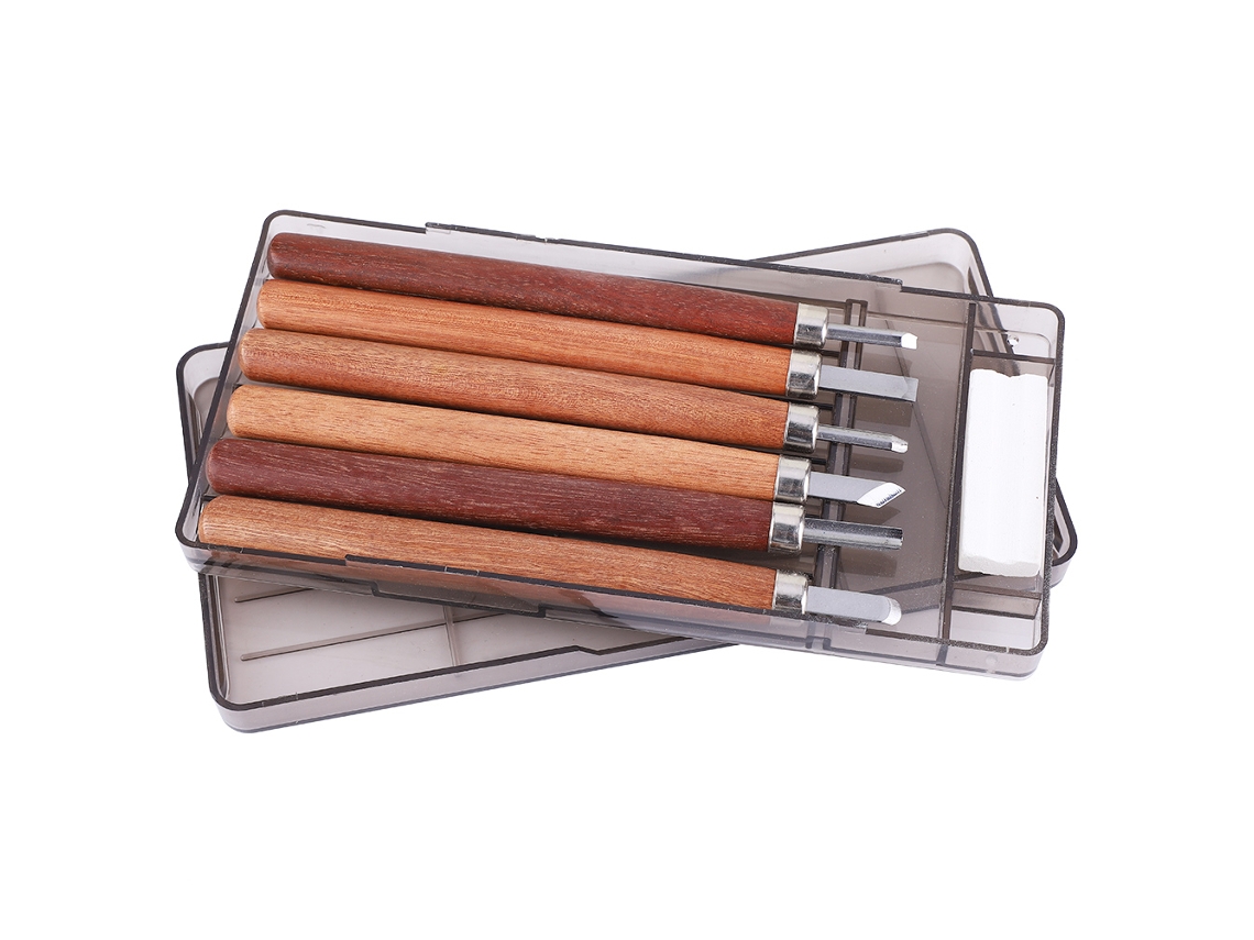 Buril De Acero De Alto Carbono De 6 Piezas Con Mango De Palisandro Para Tallar Madera.