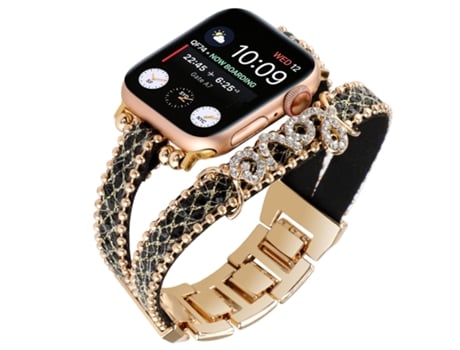 Correa de reloj con cadena de cuero LOVE para Apple Watch Series 9 y 8 y 7 41 mm / SE 3 y SE 2 y 6 y SE y 5 y 4 40 mm / 3 y 2 y 1 38 mm (negro)