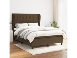 Cama Box Spring Con Colchón Tela Marrón Oscuro 140x190 Cm