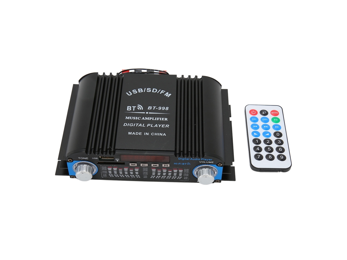Amplificador de potencia para coche Aetheria de 12 V con subwoofer inalámbrico Bluetooth y mando a distancia.