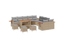 Maison Exclusive - Conjunto de sofás de jardín de 14 piezas en beige y gris claro
