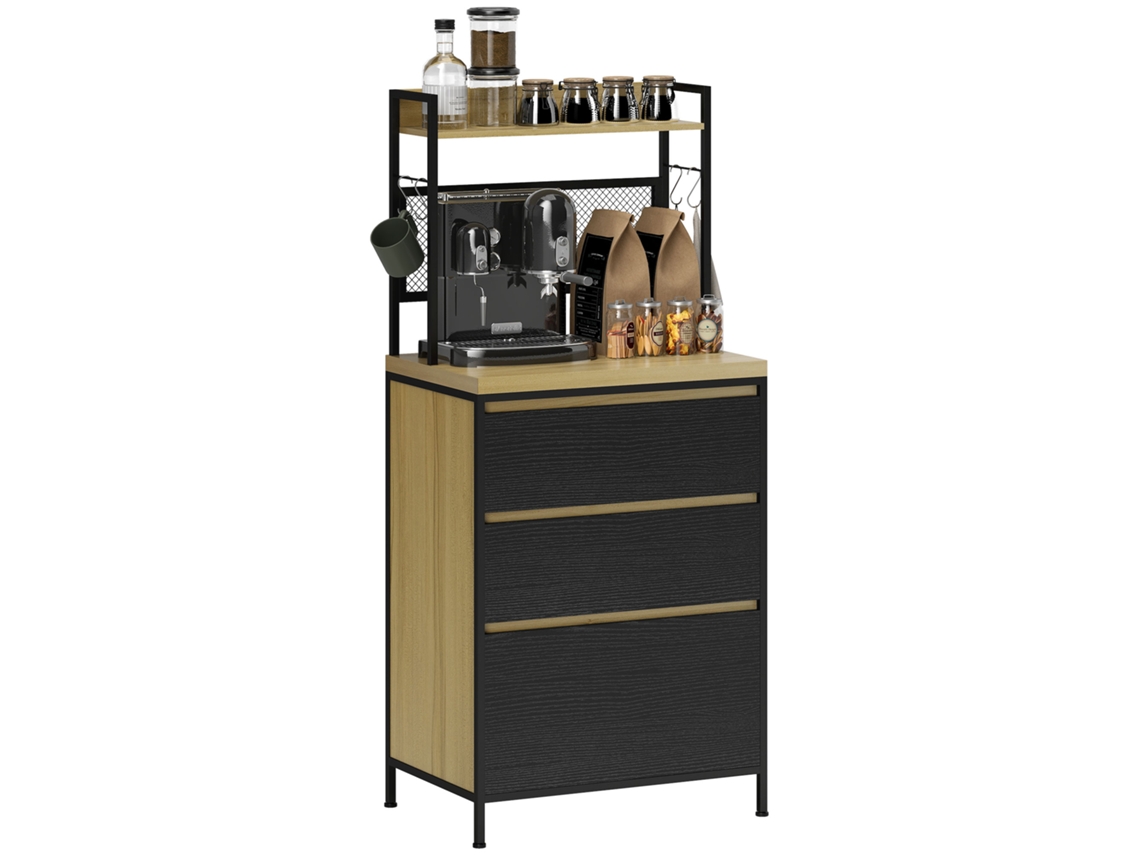 Mueble De Cocina De Estilo Industrial Con 3 Cajones, Encimera, Estante Y 4 Ganchos, 60x40x132cm
