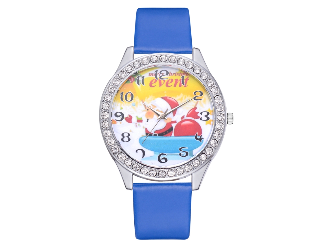 Reloj De Cuarzo Informal Para Mujer Con Correa De Pu, Bonito Estampado Navideño, Ideal Para Regalar (azul).