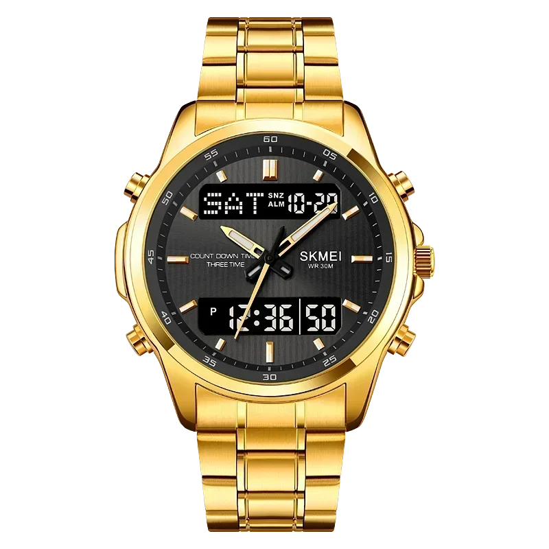 Reloj electrónico cronógrafo digital deportivo militar MDUG resistente al agua (dorado y negro)