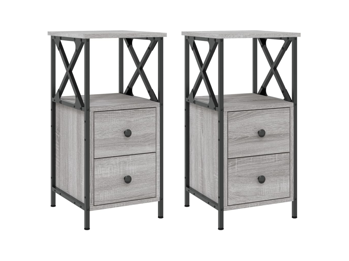 Juego de 2 mesitas de noche con diseño de madera gris, Sonoma EXCLUSIVA DE LA CASA