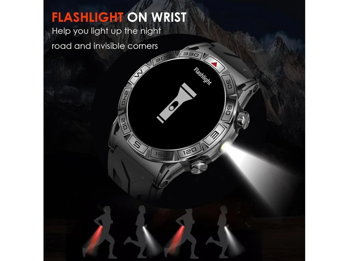Smartwatches para hombre: reloj inteligente militar resistente con pantalla AMOLED de 1.43" y linterna LED, Bluetooth, respuesta y realización de llamadas, reloj Bestvite.