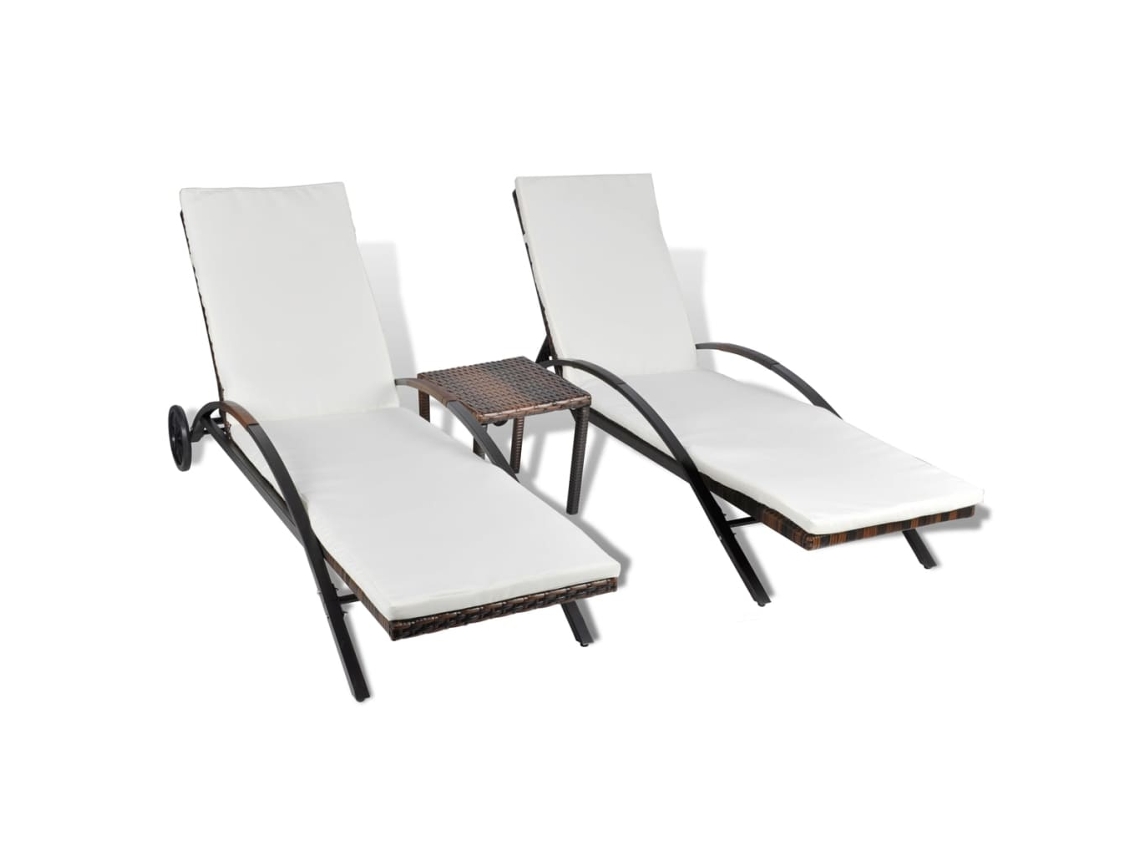 Tumbona y mesa VIDAXL Marrón Poli Ratán (200x65x39 cm)