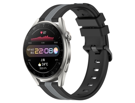 Correa de reloj inteligente para Huawei Watch 3 Pro Correa de reloj de silicona vertical bicolor de 22 mm (negro + gris)