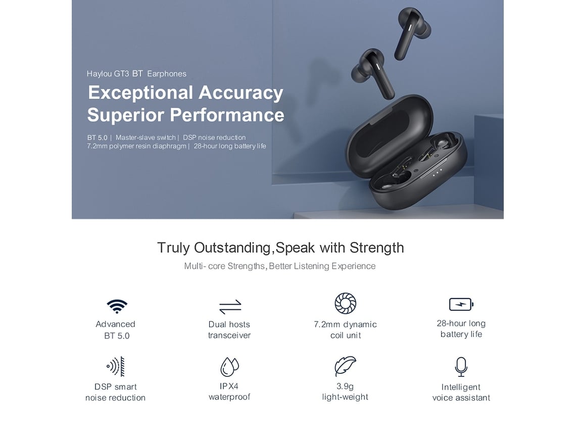 Fones De Ouvido Haylou Gt3 Tws In-ear Bt 5.0 Controle Táctil Cancelamento De Ruído Ipx4 Estéreo Carregamento Usb-c