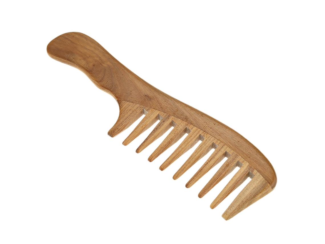 Peine De Madera De Sándalo Verde Natural Artesanal Peine De Dientes Anchos Para Cuidado Capilar Y Masaje