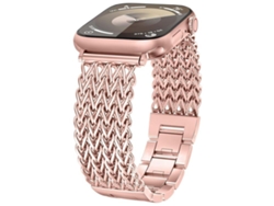 Bracelete Para Apple Watch 46/49/45/44mm - Aço Inoxidável Trançado Espinha De Peixe Rosa