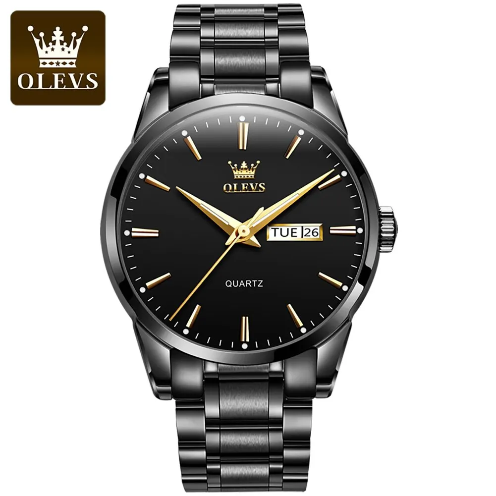 Relógio Masculino de Quartzo MDUG com data, dia, resistente à água, dourado e branco