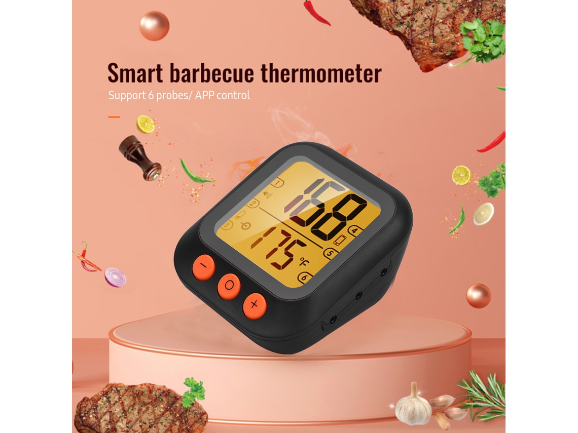 Termómetro Inteligente Para Carne Con 4 Sondas, Bluetooth, Alcance De 80 M, Aplicación, Temporizador, Alarma Y Pantalla Lcd Para Barbacoa, Parrilla, Horno Y Uso En La Cocina.