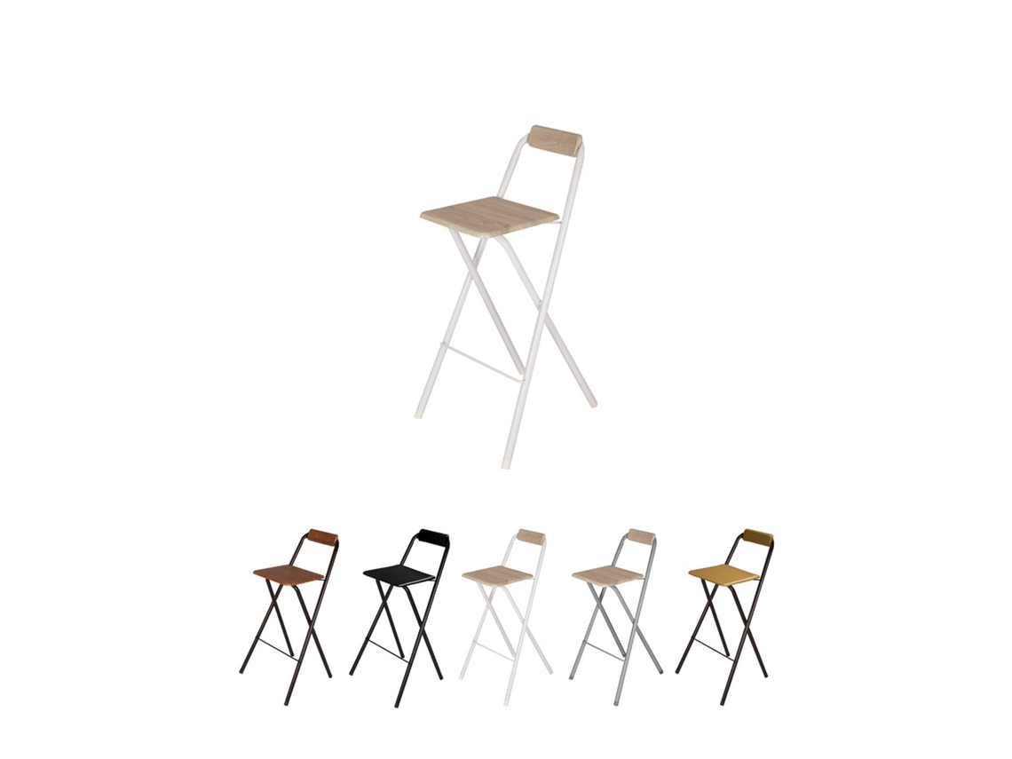 Taburete Plegable Alto De Metal Extra Grueso Con Reposapies Para Cocinas Y Bar | Silla Con Respaldo Resistente Blanca / Haya Unidad