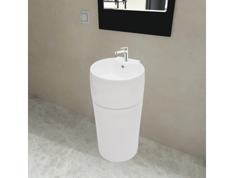 Lavabo MAISON ExCLUSIVE - de Pie Redondo de Cerámica Hueco de Grifo/Desagüe Blanco