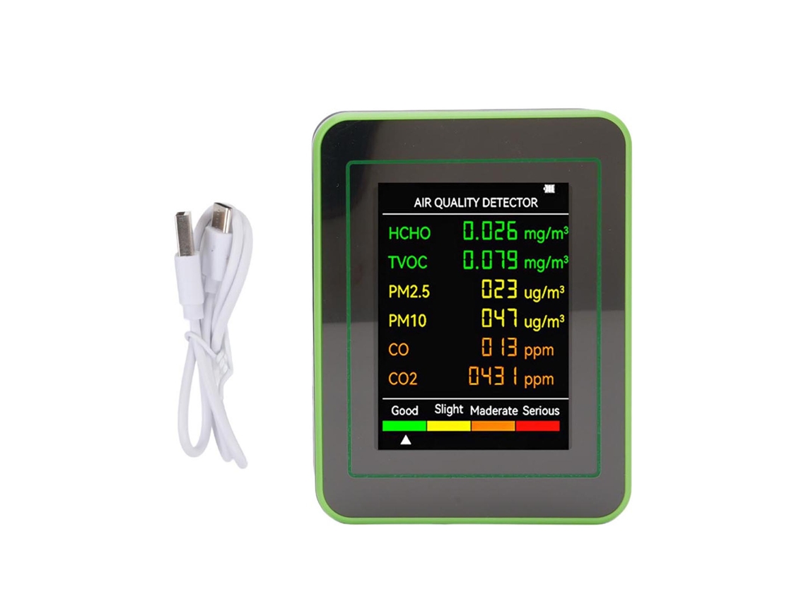 Detector Portátil De Calidad Del Aire Co2 Tvoc Hcho Pm2.5 Pm10 Con Pantalla Digital Lcd