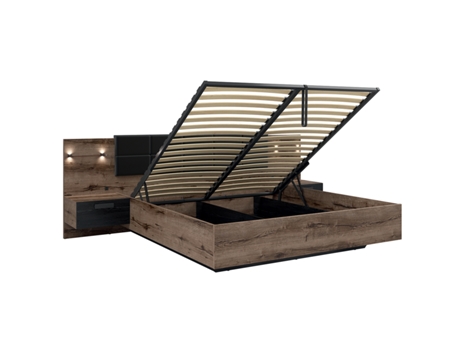 Cama Box Romane Bois 180X200 Cabecero LED con base y enchufe USB incluidos PETITS-MEUBLES