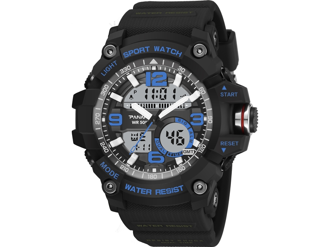 Reloj Digital Multifuncional E Impermeable Panars Sports Para Hombre Con Doble Pantalla Azul.