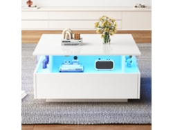 Mesa de centro moderna con 2 cajones y compartimentos acristalados en estilo blanco