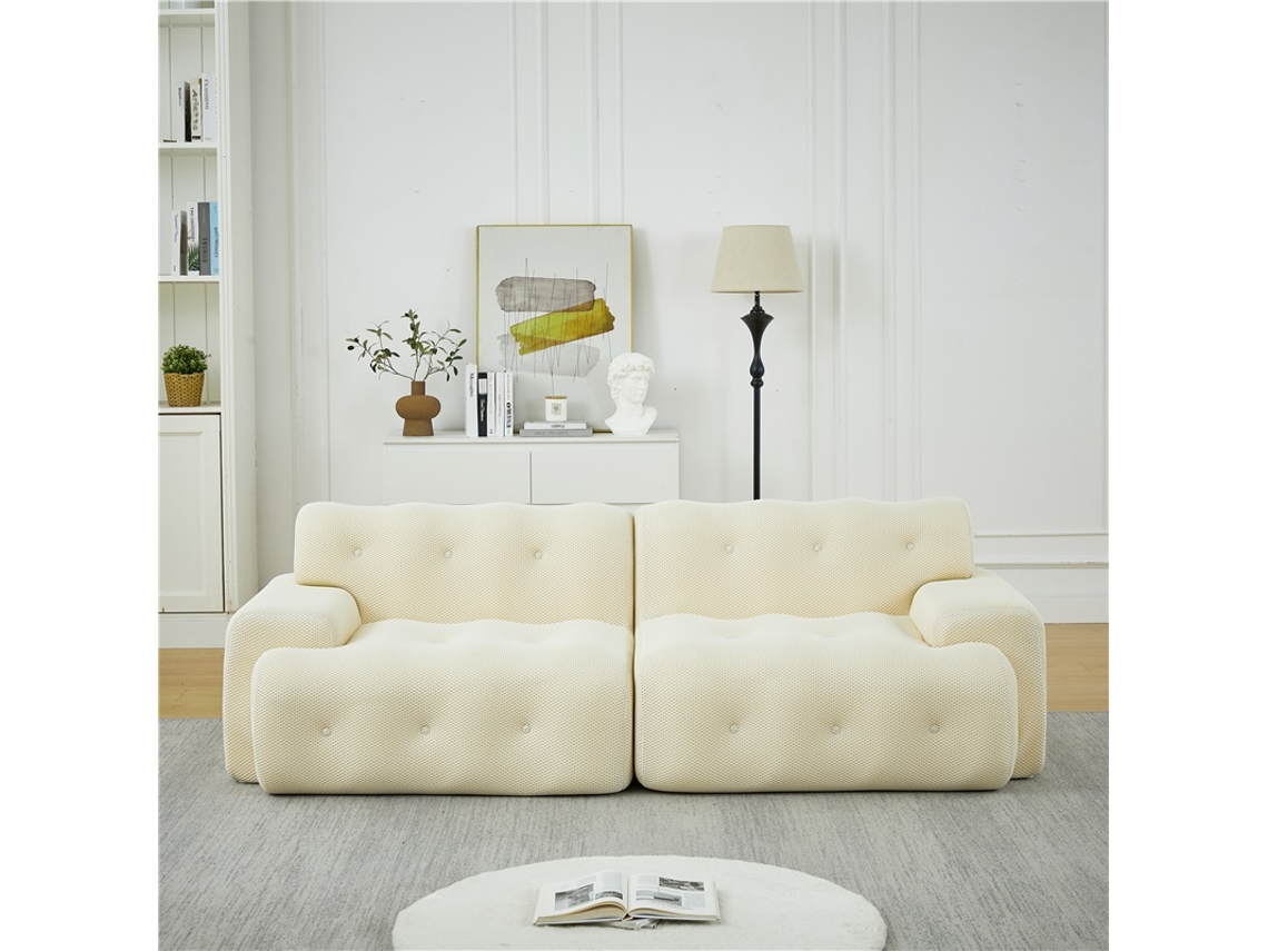 Sofá Cloud 2 Lugares Extragrande Braços Largos Design Moderno Botões Bege Sala Estar